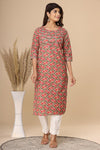 Naari Floral Peach Jaal Cotton Kurti