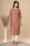 Naari Floral Peach Jaal Cotton Kurti
