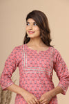 Naari Bubble Gum Pink  Floral  Cotton Kurti
