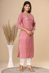 Naari Bubble Gum Pink  Floral  Cotton Kurti
