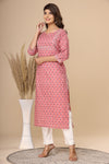 Naari Bubble Gum Pink  Floral  Cotton Kurti