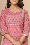 Naari Bubble Gum Pink  Floral  Cotton Kurti