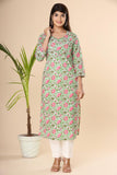 Naari Light Green Pink Floral  Cotton Kurti