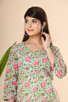 Naari Light Green Pink Floral  Cotton Kurti