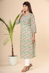 Naari Light Green Pink Floral  Cotton Kurti