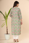 Naari Light Green Pink Floral  Cotton Kurti