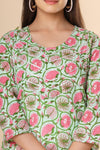 Naari Light Green Pink Floral  Cotton Kurti