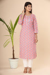 Naari Peach Blue Motifs Cotton Kurti