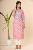 Naari Peach Blue Motifs Cotton Kurti