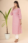 Naari Peach Blue Motifs Cotton Kurti