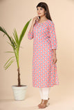 Naari Peach Blue Motifs Cotton Kurti