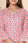 Naari Peach Blue Motifs Cotton Kurti