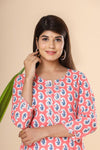 Naari Peach Blue Motifs Cotton Kurti