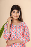 Naari Peach Blue Motifs Cotton Kurti