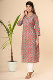 Naari Peach Blue Red Jaal Cotton Kurti