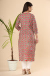 Naari Peach Blue Red Jaal Cotton Kurti