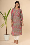 Naari Peach Blue Red Jaal Cotton Kurti