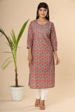 Naari Peach Blue Red Jaal Cotton Kurti