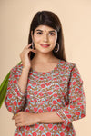 Naari Peach Blue Red Jaal Cotton Kurti
