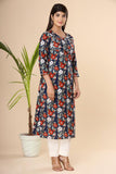 Naari Dark Blue Floral Cotton Kurti
