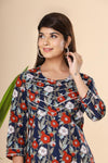 Naari Dark Blue Floral Cotton Kurti