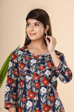 Naari Dark Blue Floral Cotton Kurti