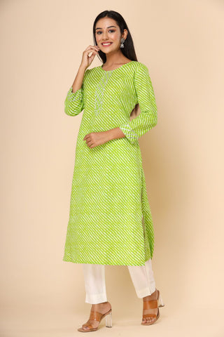 GAZAL GREEN CHANDERI COTTON STRAIGHT CHIKANKARI KURTI