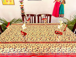 Alankar Off white Red Cotton Handblock Printed 6 seater Dining table cover with 6 full printed Napkins