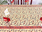 Alankar Off white Red Cotton Handblock Printed 6 seater Dining table cover with 6 full printed Napkins
