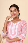 Naari Peach White Cotton Kurti