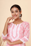Naari Peach White Cotton Kurti