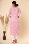 Naari Peach White Cotton Kurti