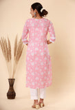 Naari Peach White Cotton Kurti