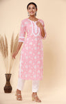 Naari Peach White Cotton Kurti