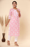 Naari Peach White Cotton Kurti