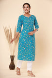 Naari Cyan Flowers Cotton Kurti