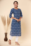 Naari Indigo white Flowers Cotton Kurti