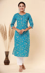 Naari Cyan Flowers Cotton Kurti