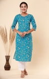 Naari Cyan Flowers Cotton Kurti