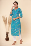 Naari Cyan Flowers Cotton Kurti