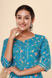 Naari Cyan Flowers Cotton Kurti