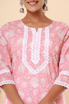 Naari Peach White Cotton Kurti