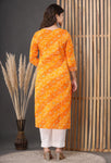 Naari Bright Yellow Bhandej Cotton Kurti