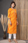 Naari Bright Yellow Bhandej Cotton Kurti
