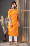 Naari Bright Yellow Bhandej Cotton Kurti