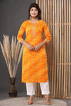 Naari Bright Yellow Bhandej Cotton Kurti