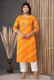 Naari Bright Yellow Bhandej Cotton Kurti