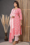 Naari Peach Cotton Suit with Cotton Dupatta