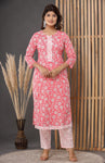 Naari Peach Cotton Suit with Cotton Dupatta