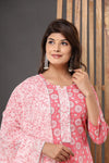 Naari Peach Cotton Suit with Cotton Dupatta